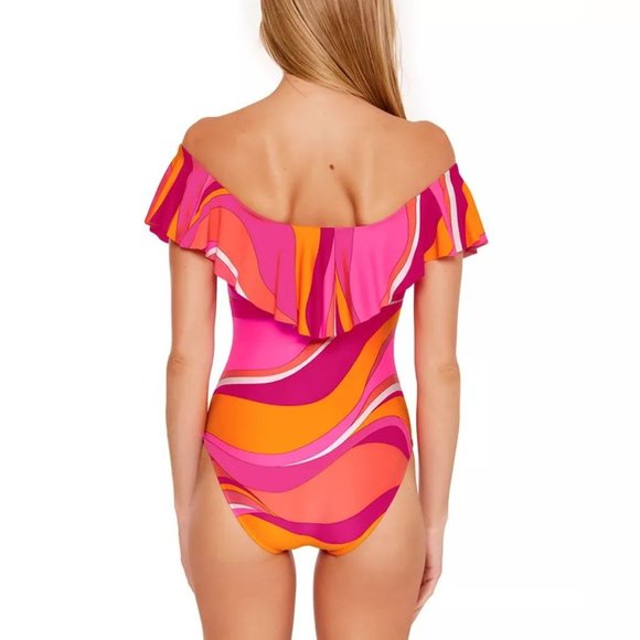 TRINA TURK Vivid Vista Ruffle One Piece Swimsuit NWT (Reg. $162) Sz 14 - Picture 2 of 8